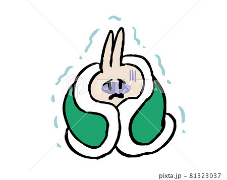布団にくるまって震えるウサギのイラストのイラスト素材