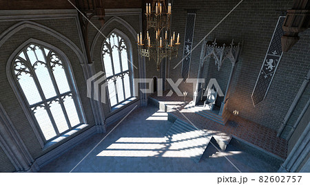 Empty royal throne in dark castle hall. Fantasy medieval throne