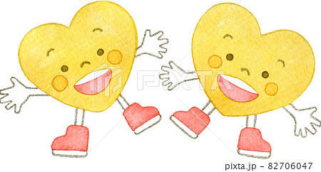 仲良しな黄色いハートのキャラクター