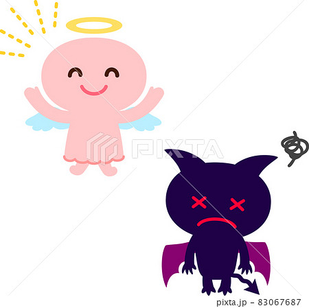 天使 悪魔 かわいい 羽根のイラスト素材