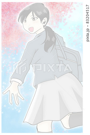 高校生 桜 女の子 卒業のイラスト素材