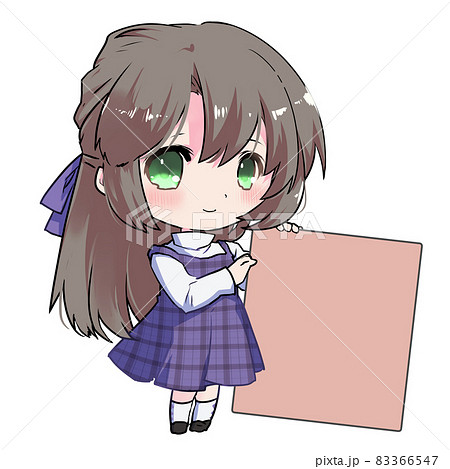 イラスト素材 アニメキャラ風 オレンジ色のボードを持った女の子のイラスト素材