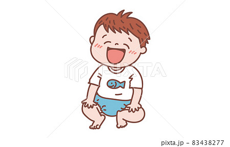 子供 男の子 園児 座るのイラスト素材