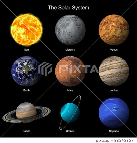 太陽系 太陽 地球 リアルのイラスト素材