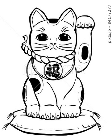 招き猫 猫 モノクロ まねきねこのイラスト素材 - PIXTA