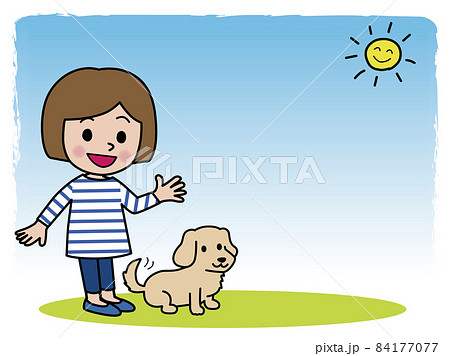 ダックスフンド 犬 女の子 散歩のイラスト素材 - PIXTA