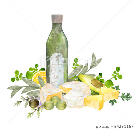 オリーブ イラスト 植物 水彩のイラスト素材