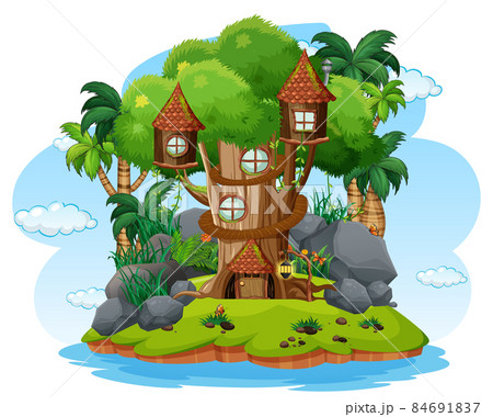 Fantasy Tree House On White Backgroundのイラスト素材