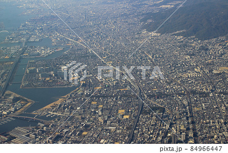 西宮市 空撮 航空写真 関西の写真素材 - PIXTA