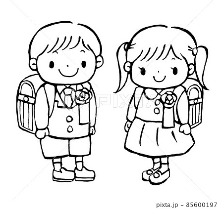 イラスト 線画 塗り絵 女の子のイラスト素材