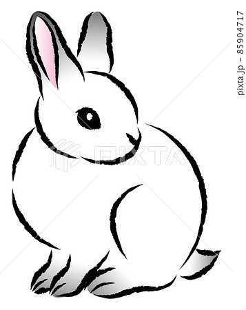 絵筆で描いた墨絵風のお洒落なウサギのイラスト 手描きのアナログ風イラスト 卯年 年賀状素材 ベクターのイラスト素材