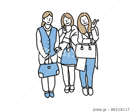 人物 女性 三人 友達のイラスト素材