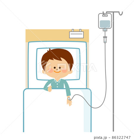 子供 入院 病気 点滴のイラスト素材