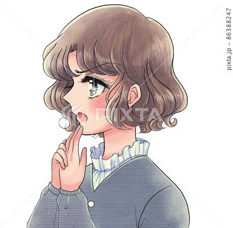 女性 横顔 ボブ 茶髪のイラスト素材