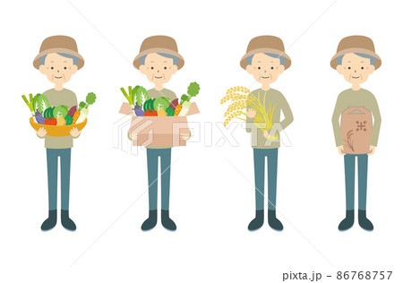 畑 農業 おじいさん 男性のイラスト素材