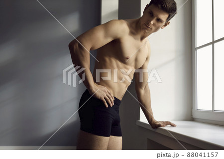 Men Blue Boxers Isolated on a White Background. Cutout of Male