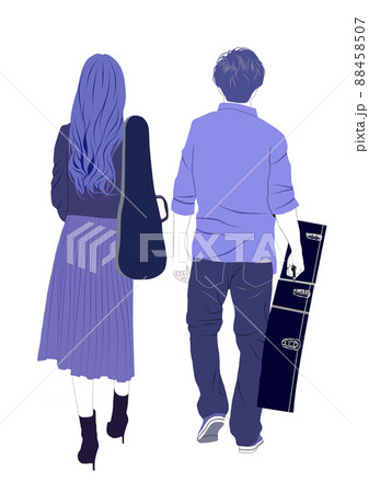 後姿 男女 カップル 歩くのイラスト素材