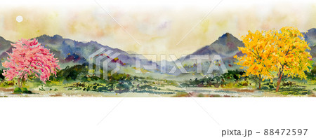 在銘 水彩画 街並みと山の風景 在銘 水彩画 街並みと山の風景（2017年季節の水彩風景画 日本の