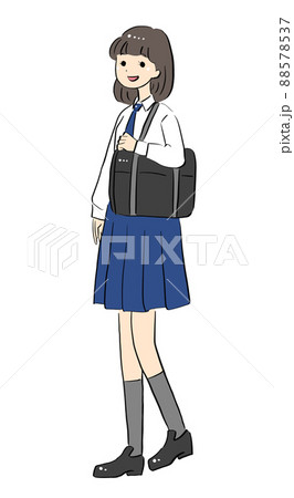 女子高生 女性 歩く 制服のイラスト素材