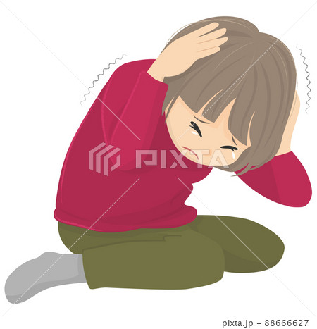 怖い 子ども 女の子 震えるのイラスト素材