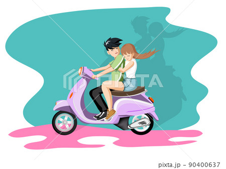 原付バイク 仲間 バイク 女の子のイラスト素材