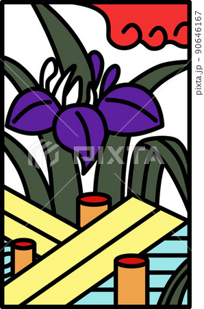 菖蒲に八橋の写真素材