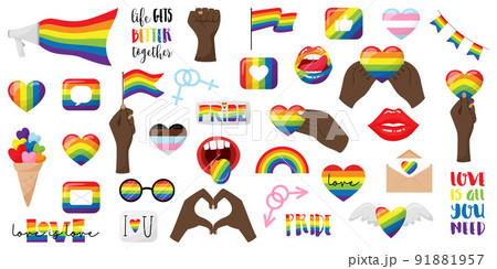 A Large Set Of Stickers On The Theme Of Pride のイラスト素材