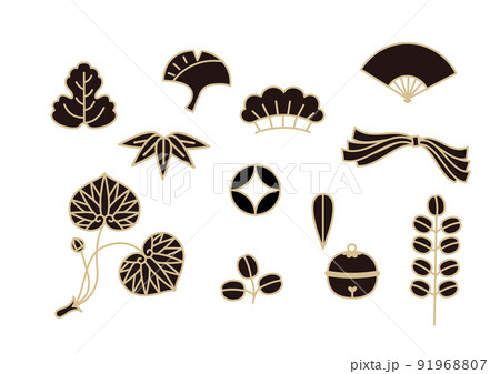 松 扇子 金扇子 植物のイラスト素材