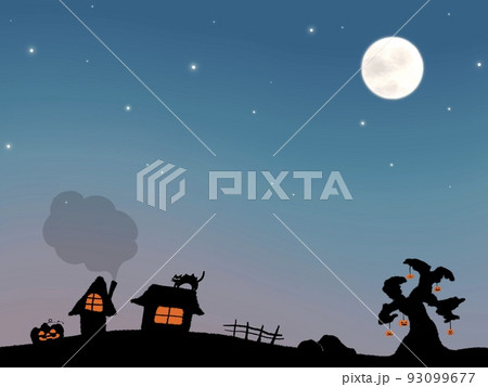 夜空 月 黒猫 幻想的のイラスト素材