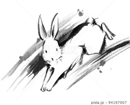 うさぎ 水墨画 墨絵 モノクロのイラスト素材 - PIXTA