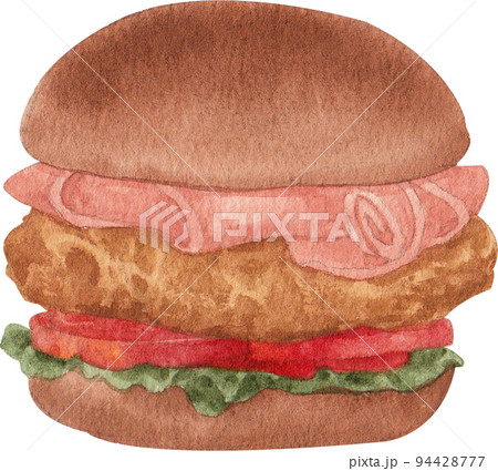 ハンバーガー バーガー 水彩 水彩画のイラスト素材 - PIXTA