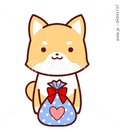 プレゼントと柴犬青 のイラスト素材