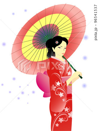 和傘 傘 着物 女性のイラスト素材 - PIXTA