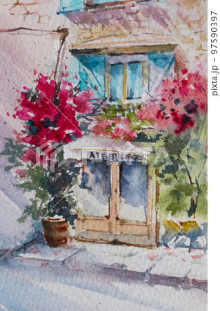 水彩画 パリ の カフェ 絵画 絵画 フランス 風景画 街並み パリの