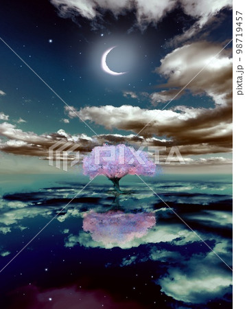 夜 月 桜 夜桜のイラスト素材 - PIXTA