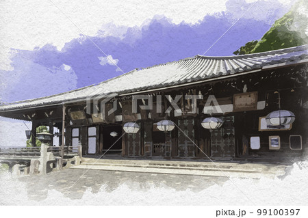 油絵二月堂より大仏殿 二月堂から大仏殿へ至る坂道