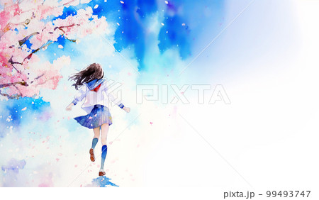 女性 後ろ姿 人物 水彩画の写真素材 - PIXTA