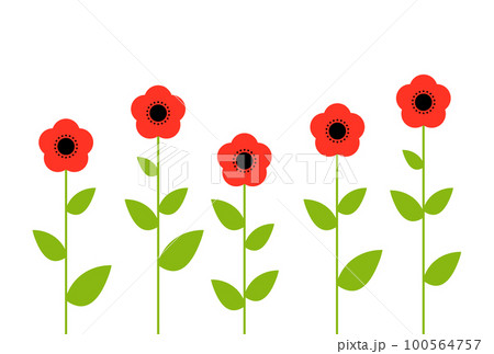 Seamless border -Watercolor Poppies. Red poppy flowers. Poppy flower  remembrance day symbol. Isolated on white background. Stock Illustration