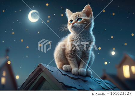 満月 屋根 月 夜空の写真素材 - PIXTA