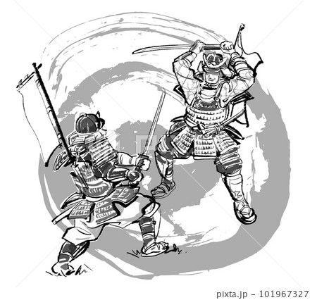 侍 武士 墨絵 モノクロのイラスト素材 - PIXTA