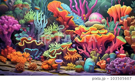 絵画　ANNA.k 海、イソギンチャク イソギンチャク ポリープの絵画。鉛筆、水彩紙。の写真素材