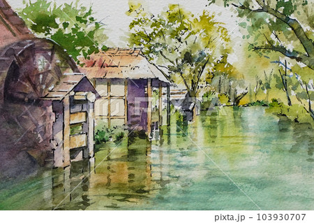 安曇野 水車小屋 水車 風景のイラスト素材 - PIXTA