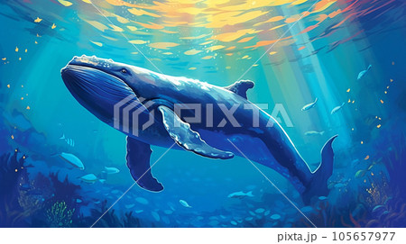 クジラ水彩画のイラスト素材 - PIXTA