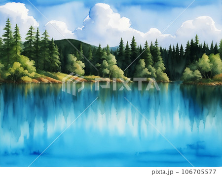 絵青い池イラスト 北海道 美瑛 美瑛町 青い池のイラスト素材 -