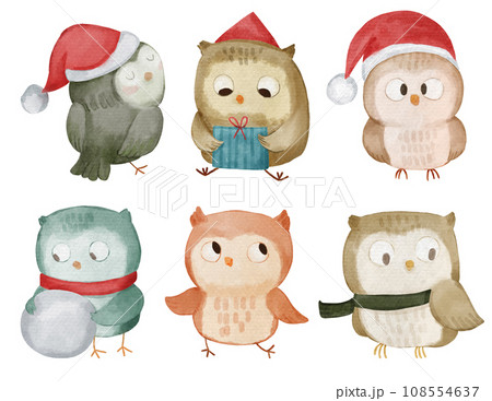 クリスマス　しろくまとふくろう 美しいクリスマスの白いフクロウのイラスト | Premium AI生成画像
