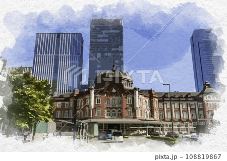 駅舎 東京駅 水彩画 水彩のイラスト素材 - PIXTA