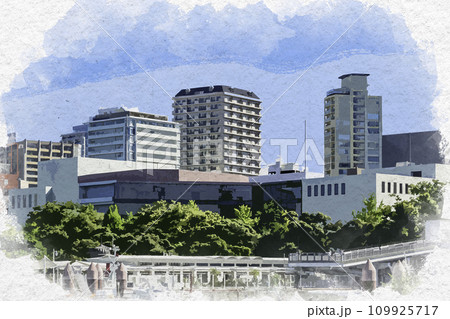 山下公園 水彩の写真素材 - PIXTA