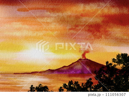 水彩画 水彩 夕日 海のイラスト素材 - PIXTA