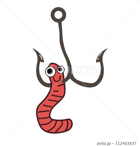 Fishing set. Creative icons: fishing rod, fishing hook, lure, worm