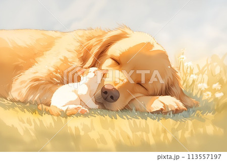 ゴールデンレトリバーと子猫の絵 ゴールデンレトリバー 子猫 猫 犬のイラスト素材 - PIXTA